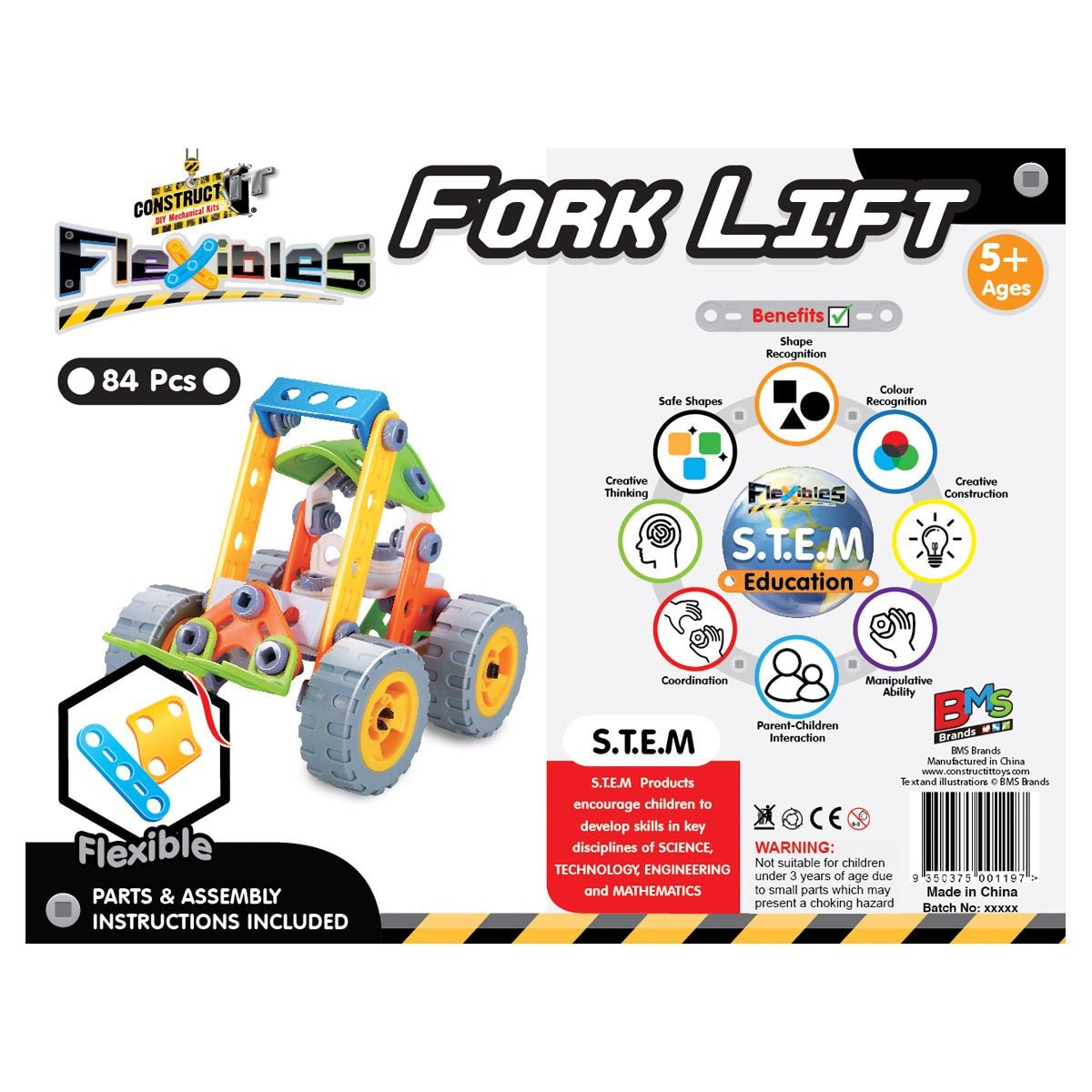 Fork Lift construction set box with 84 pcs flexible STEM toy forklift
