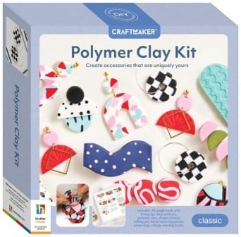 Polymer clay jewellery kit in retail box with assorted craft pieces and tools