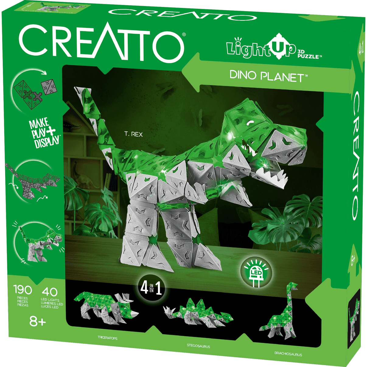 Creatto Dino Planet Light-Up puzzle box, green dinosaur-themed set