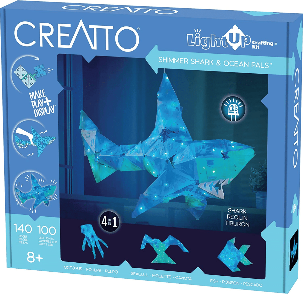 Light-Up shimmer shark craft set box with blue ocean pals and LED light feature