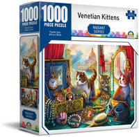 Jigsaw puzzle box front with Venetian kittens, 1000 pieces.