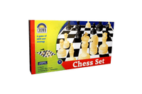 Crown chess set in box with board and black and white pieces