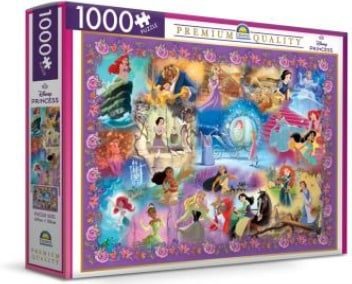 Princess-themed 1000-piece jigsaw puzzle box with multicolor scene artwork