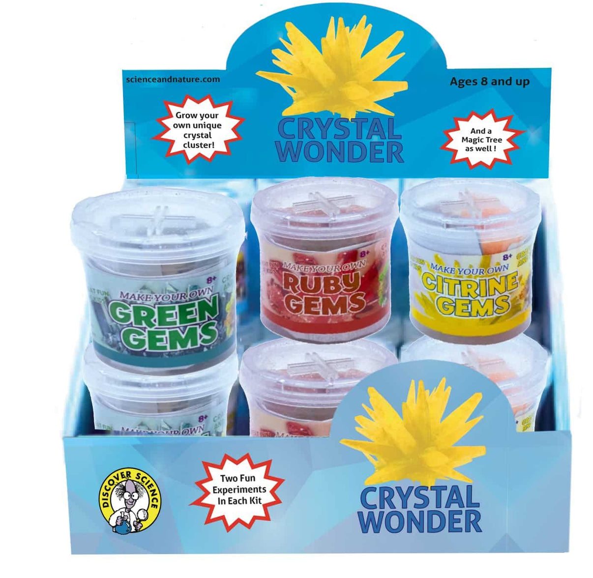 Crystal Wonder crystal-growing kit with boxed set of gem jars and crystal powder packs