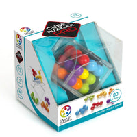 Cube puzzle game set in retail box with clear cube and colorful ball pieces
