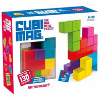 Magnetic puzzle game box with multicolor cube set, ages 6–99