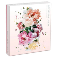 Designers Guild floral shaped puzzle box, pink and peach roses artwork