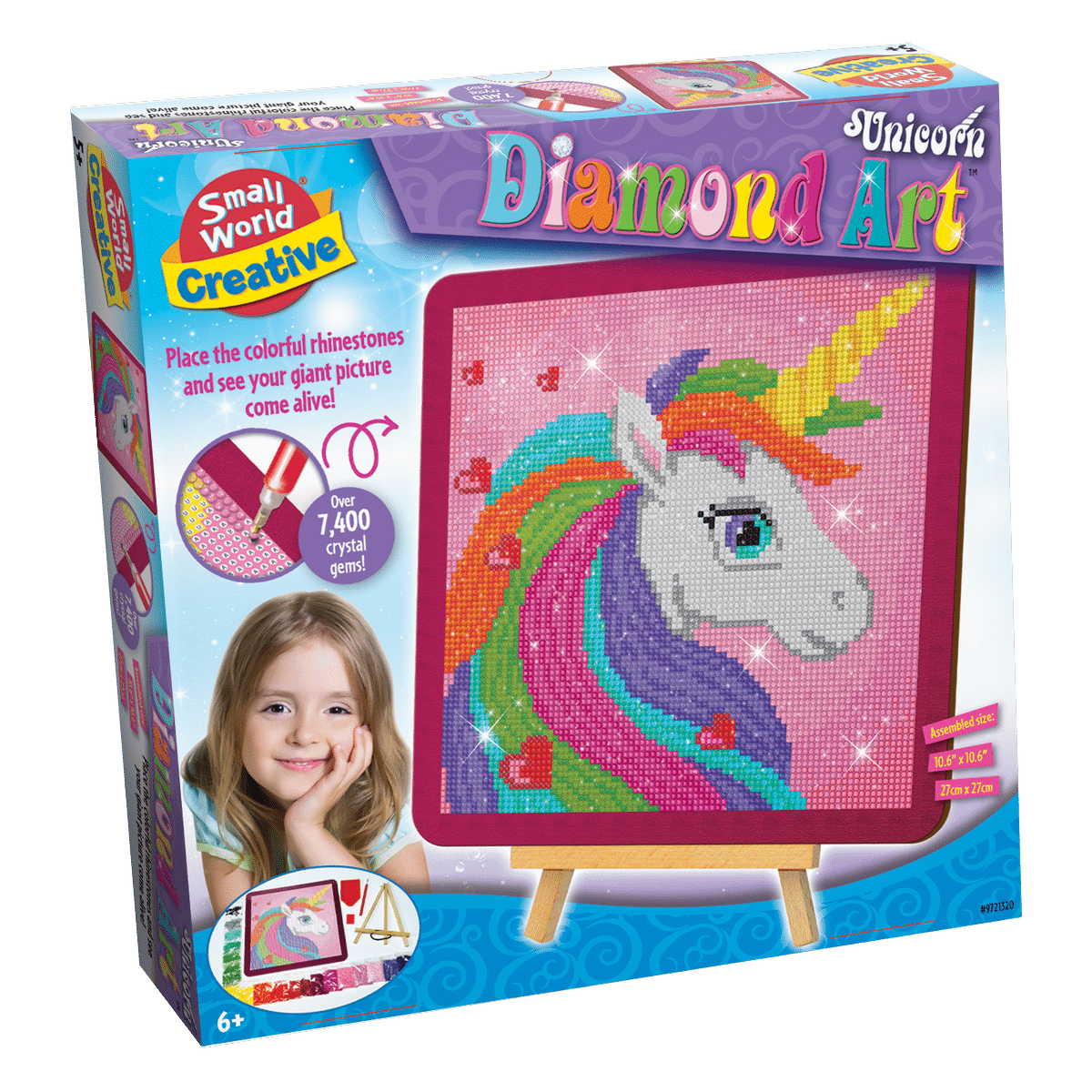 Diamond Art unicorn mosaic kit box with colorful unicorn design and easel