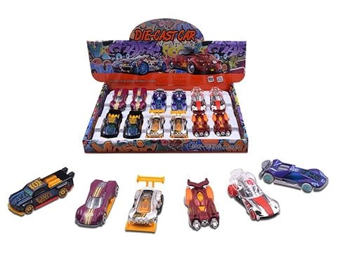 Die-cast freewheel sports car assortment, six small toy cars with wheels