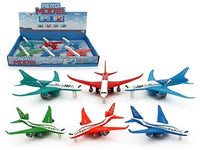 Diecast pullback jet plane set with red, blue, and green planes on display