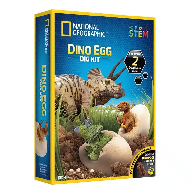 Dino egg excavation kit box with dinosaur-themed design