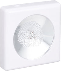 White display light with round clear window showing a crystal base inside