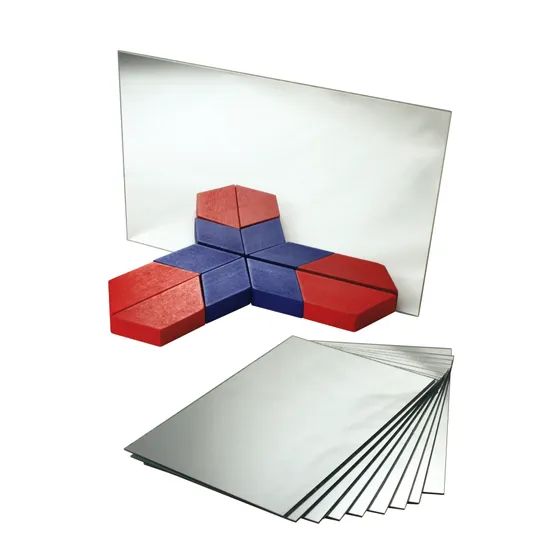 Red and blue geometric foam puzzle pieces with white foam sheets on a white background