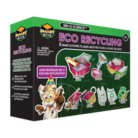 Eco recycling smart box kit packaging with activity graphics and character illustration