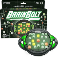 Light-up memory game device with glowing green tiles in a round black frame
