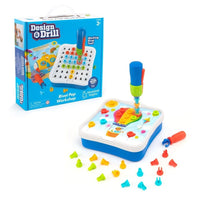 Rivet workshop set box with white pegboard, blue base, and colored rivet pieces