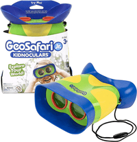Kidnoculars kids binoculars, blue-and-green with red lenses and neck strap