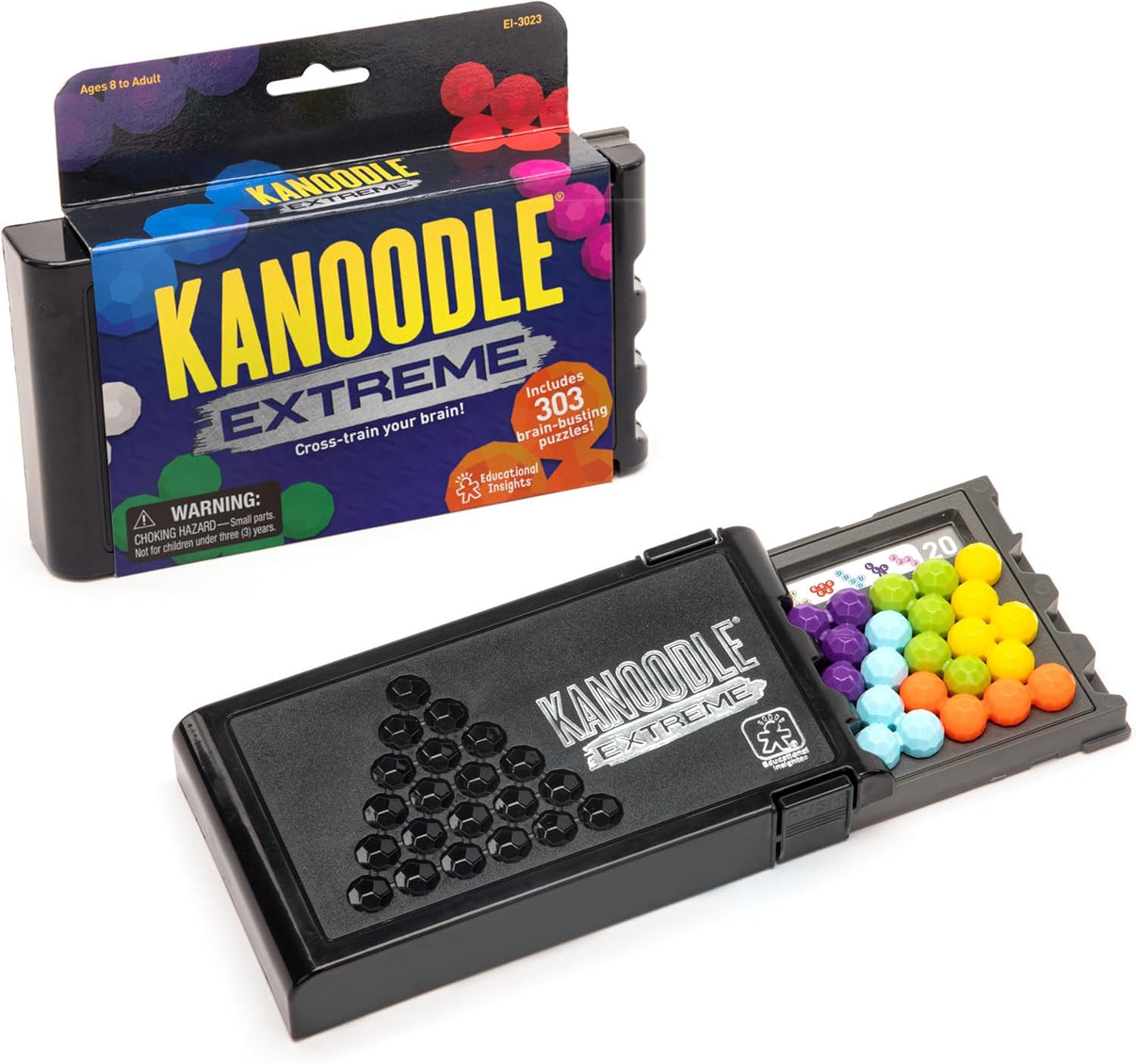 Kanoodle Extreme puzzle kit box with black tray and colored bead grid