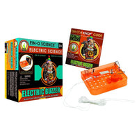 Electric science electric buzzer kit with orange circuit board, wires, and instructions box