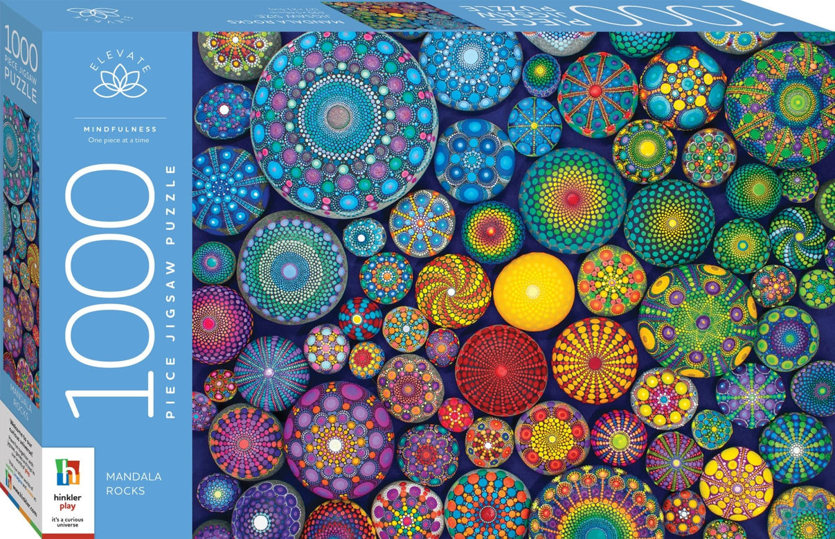 1000-piece jigsaw puzzle box with mandala rock designs