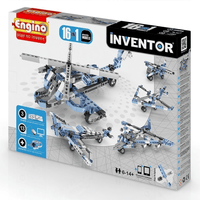 Aircraft model building set box, light-blue and gray planes, 16-in-1 inventor theme