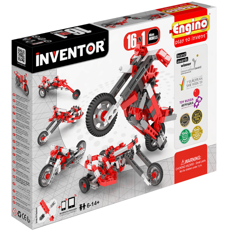 Engino Inventor motorbike building set box, 16 models, red and gray