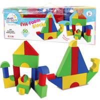 EVA foam building blocks set with colorful house, arch, and cube shapes (50 pieces)