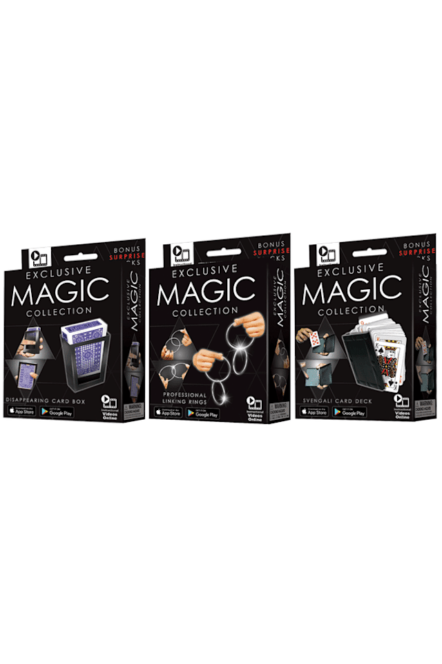 Exclusive Magic Collection card magic set boxes, three assorted styles, with deck props