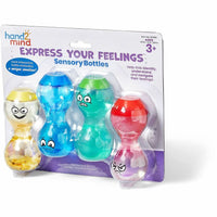 Hand2Mind emotion sensory bottles set with four character bottles in blister pack
