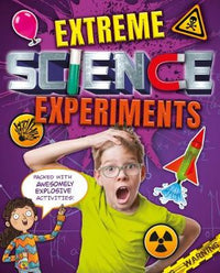 Paperback science experiments book with colorful cover, warning symbol and rocket graphic