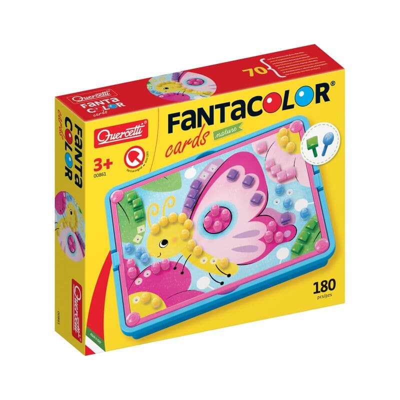Quercetti FantaColor cards set box with colorful animal mosaic design
