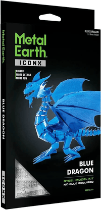 Blue dragon metal model kit box with 3D ICONX dragon artwork