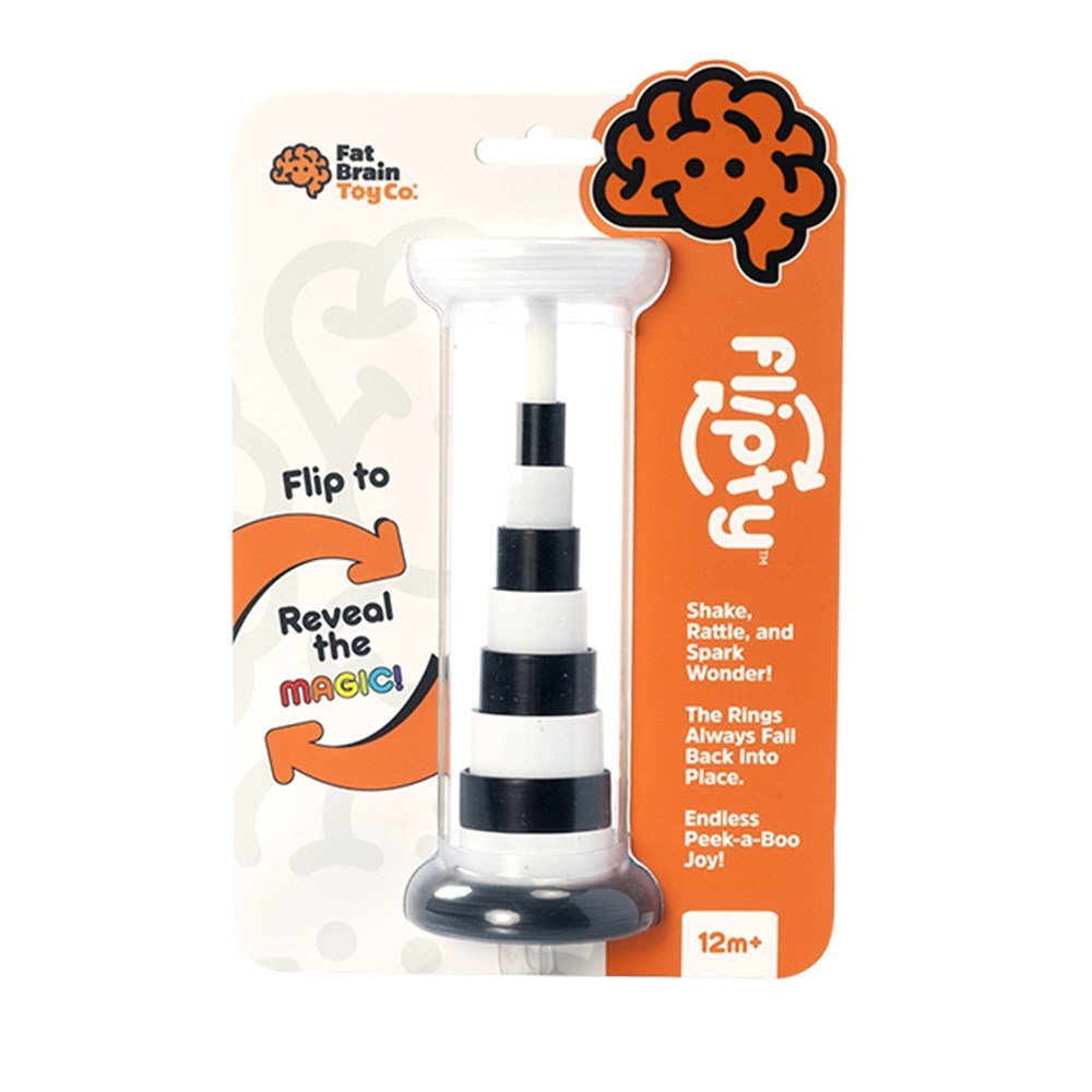 Baby flip rattle sensory toy in clear blister with stacked color rings