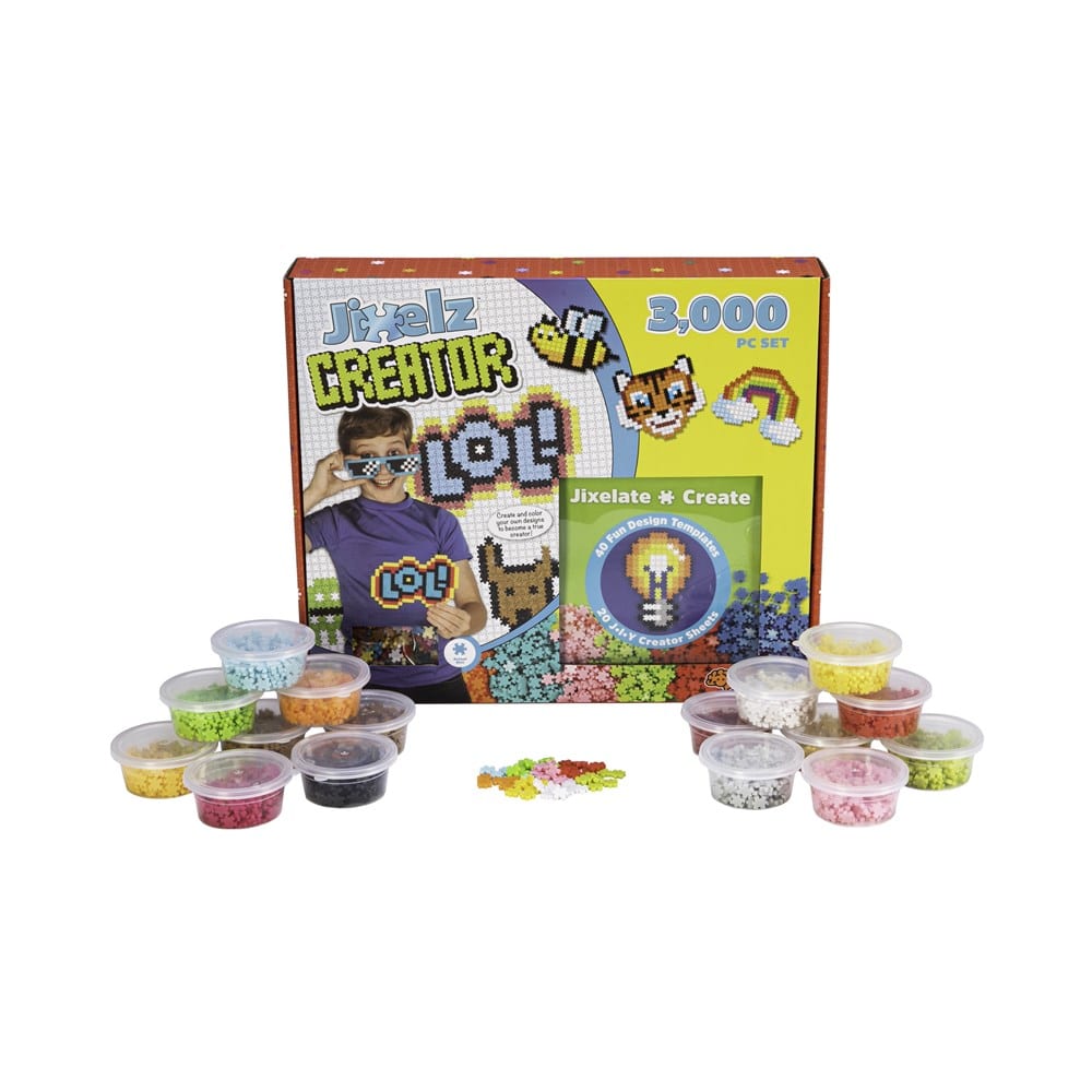 Jixelz Creator puzzle set box with bead containers and loose colorful pieces