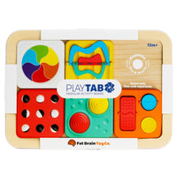 Modular activity board with colorful textured tiles and wheels, 12 months+