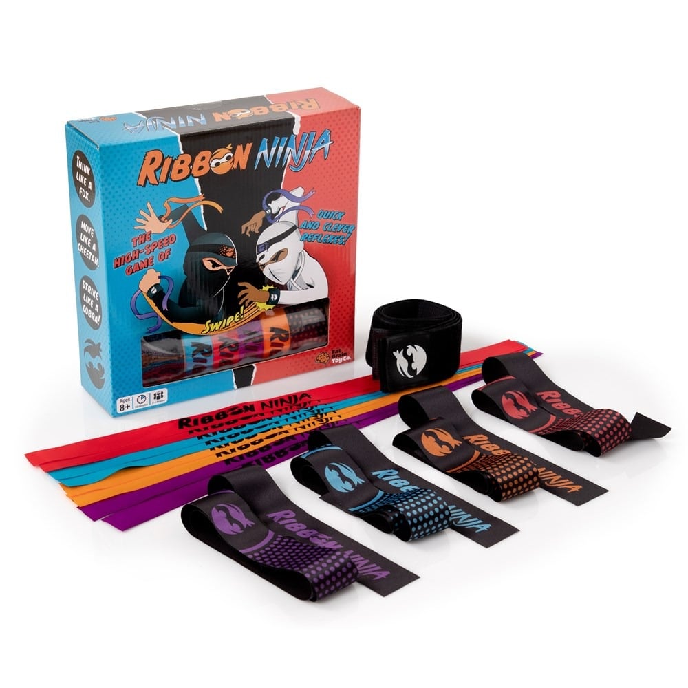 Ribbon ninja ribbon game set with black ninja holders and colored ribbon strips