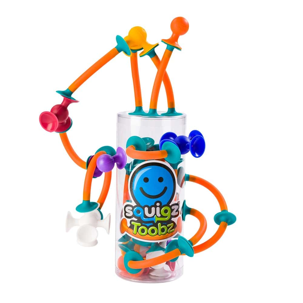 Squigz Toobz building toy with clear tube and colorful snap-on connectors