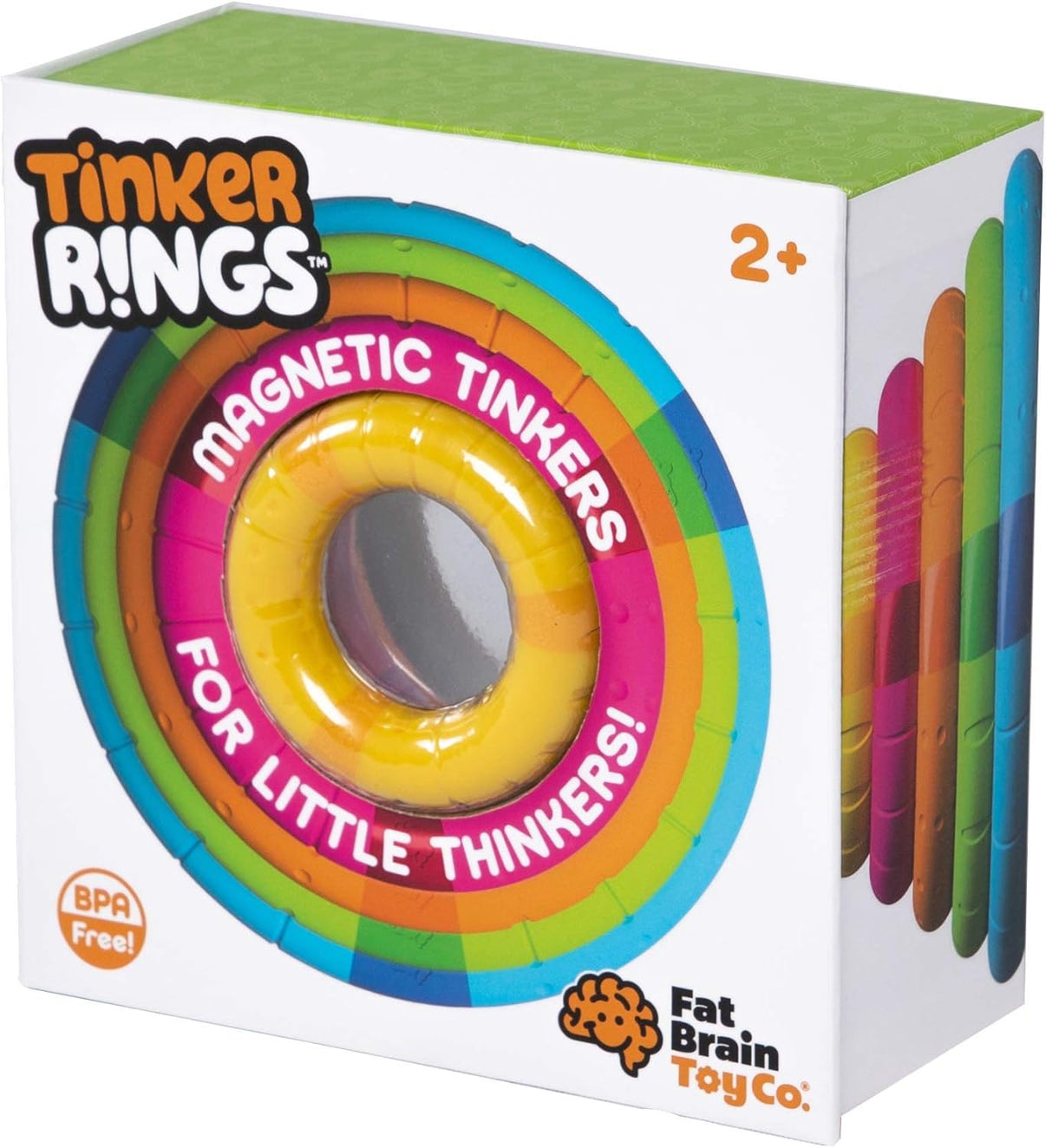Magnetic tinker rings toy box with colorful stack rings and 2+ label