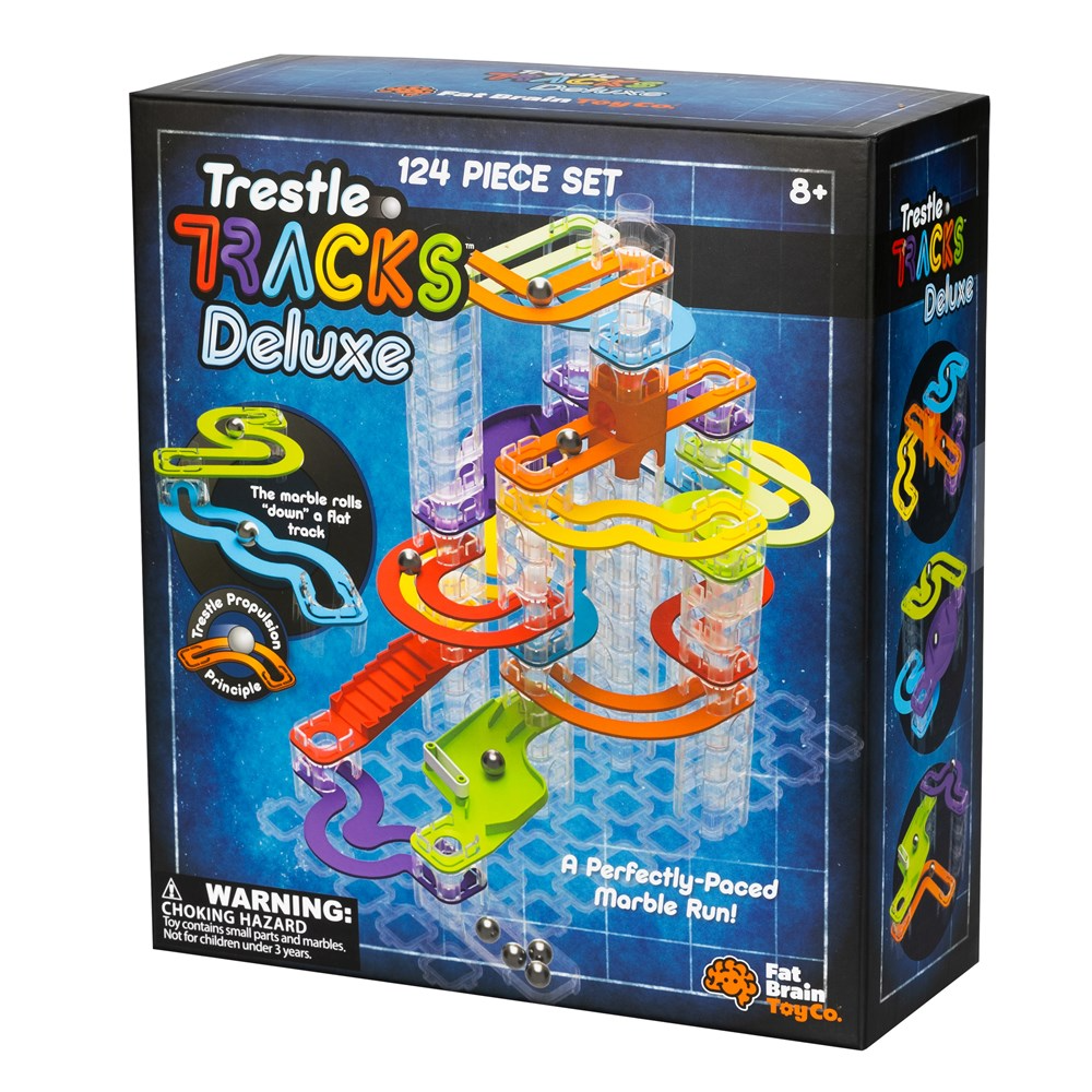 Fat Brain Toys Trestle Tracks Deluxe 124-piece marble run set box