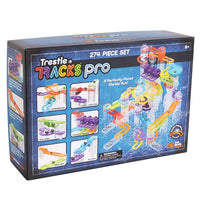 Trestle Tracks Pro marble run set box, 274-piece pack with colorful track graphics