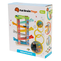 Zigzag racetrack toy set box with colorful numbered track pieces