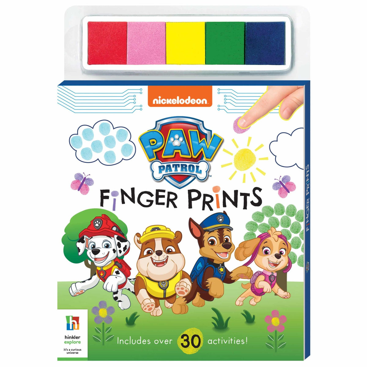 Paw Patrol finger prints kit box with four-color ink pad and paw theme graphics