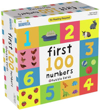 Colorful number puzzle card set box with large 1–6 numerals and animal icons