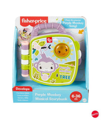 Fisher-Price Purple Monkey Musical Storybook boxed toy with artwork and handle