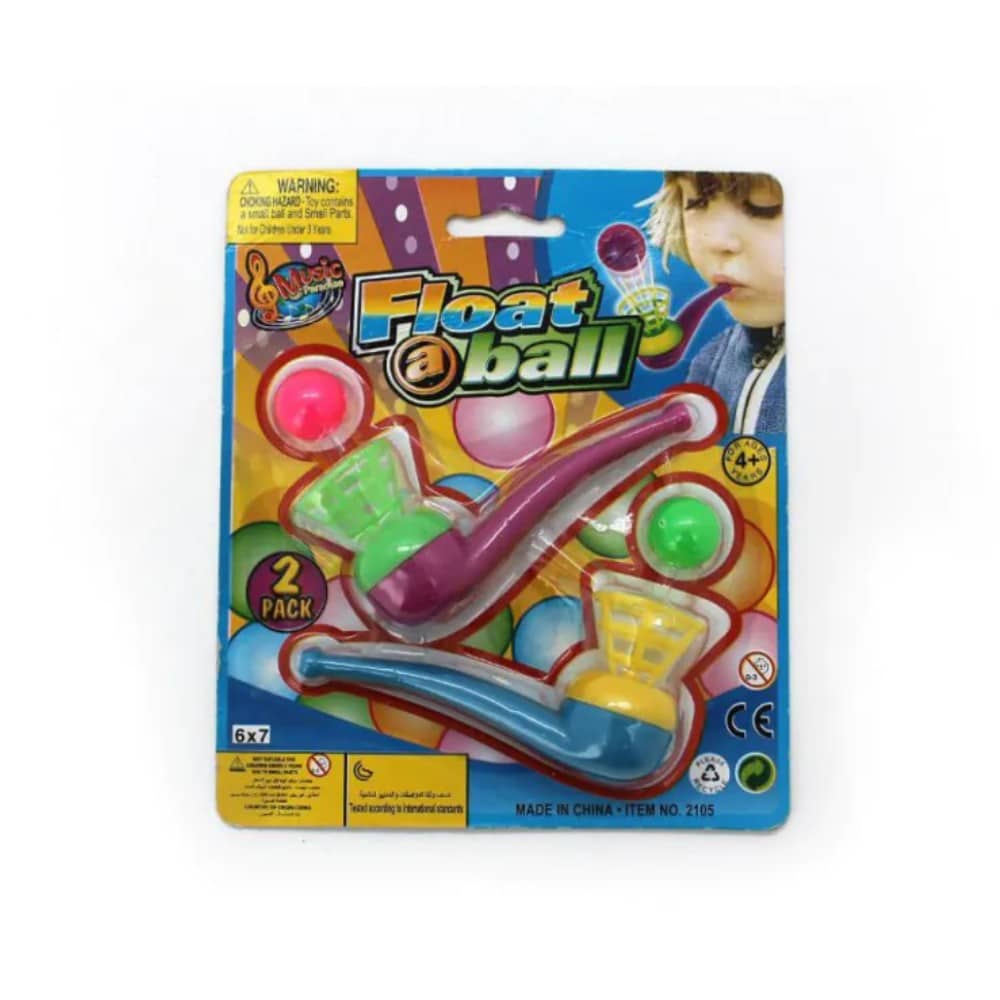 Floating ball game toy set in retail package with pink launcher and colored balls