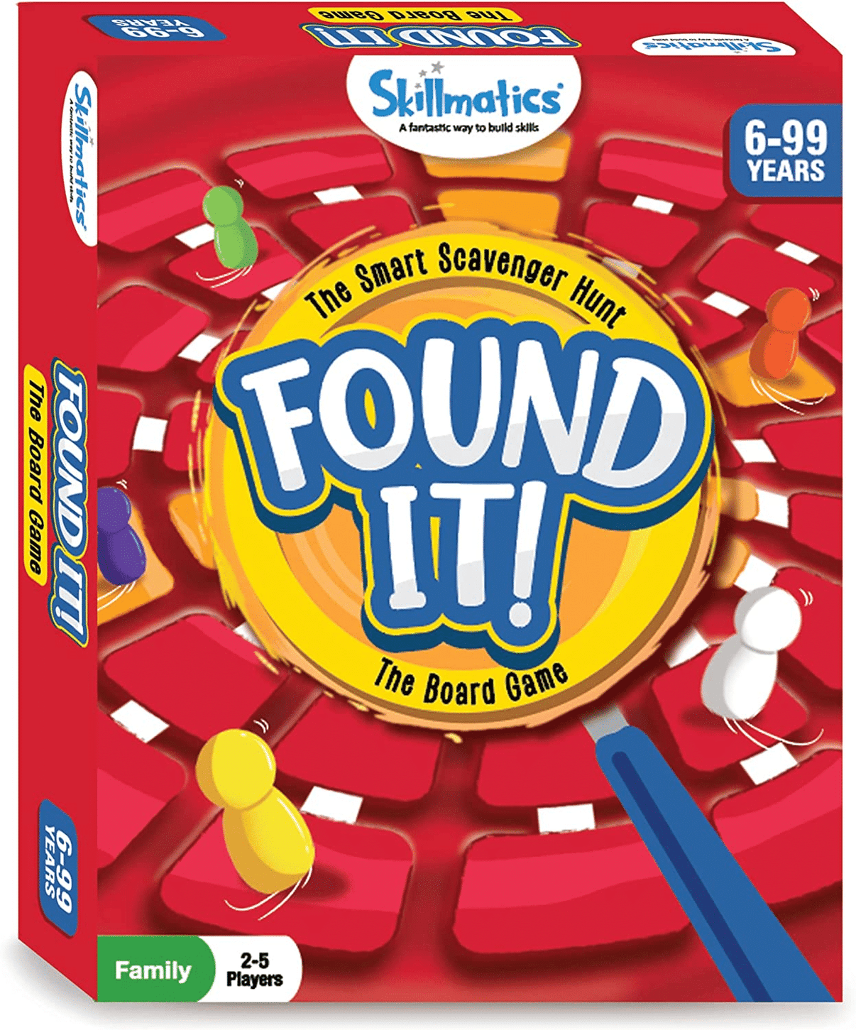 Board game box with red track pieces and a yellow “FOUND IT!” badge