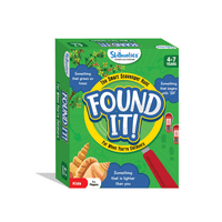 Kids outdoor scavenger hunt card game box, green with Find It! graphics