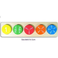 Fraction puzzle board with colorful fraction number circles, 1 to 6