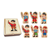 Pirate wooden dress-up puzzle set with wooden character pieces and puzzle board