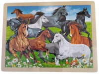 Horse jigsaw puzzle showing a farm scene with several colored horses